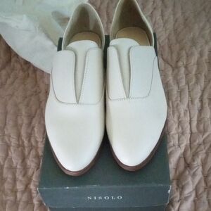 Nisolo Cream Leather Slip-On Shoes Emma d'Orsay Oxford